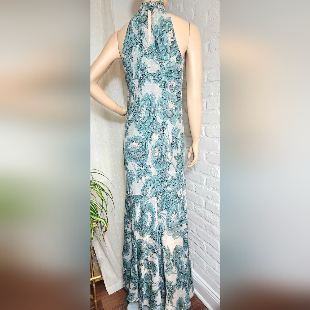 Diane von Furstenberg Floral Halter Maxi Dress Silver Drop Detail Size S - Picture 6 of 13